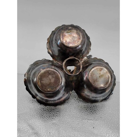 Vintage Silver-Plated Triple Bowl Condiment Server With Handle - Picture 5 of 5